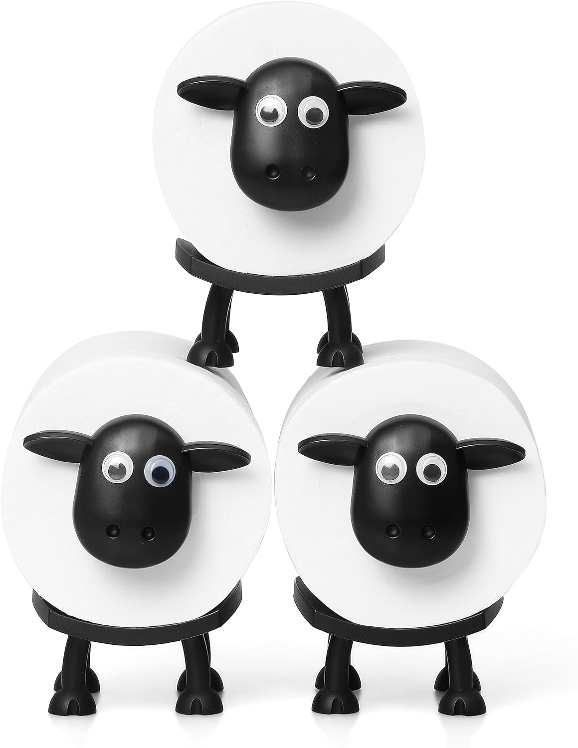 VELENTI Sheep Toilet Roll Holder - Funny Toilet Paper Holder Free Standing Bathroom Set - 3D Printed Black Sheep Loo Roll Holder - Hilarious Tissue Paper Roll Storage - Cute Bathroom Decor - Set Of 3