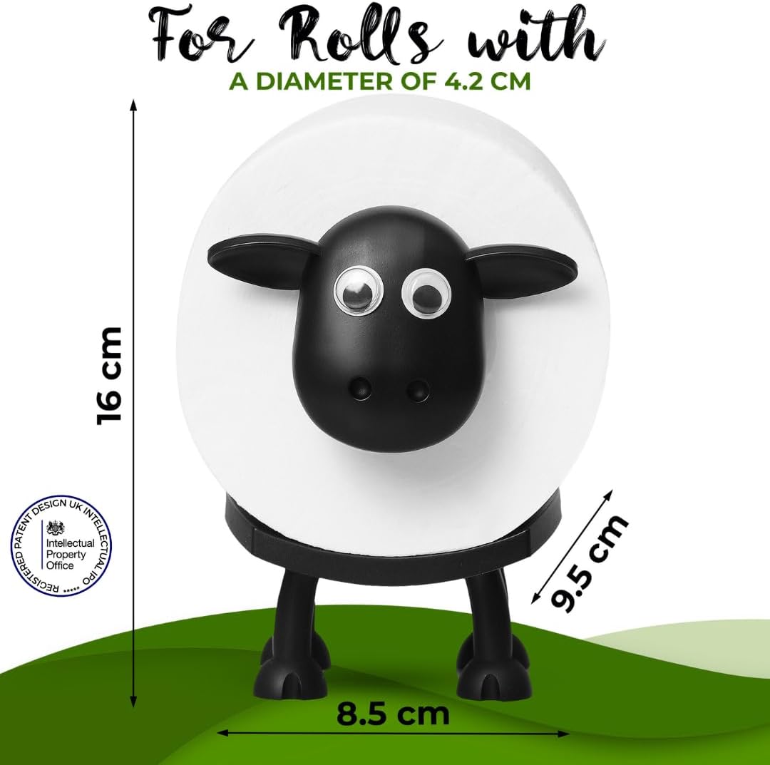 VELENTI Sheep Toilet Roll Holder - Funny Toilet Paper Holder Free Standing Bathroom Set - 3D Printed Black Sheep Loo Roll Holder - Hilarious Tissue Paper Roll Storage - Cute Bathroom Decor - Set Of 3