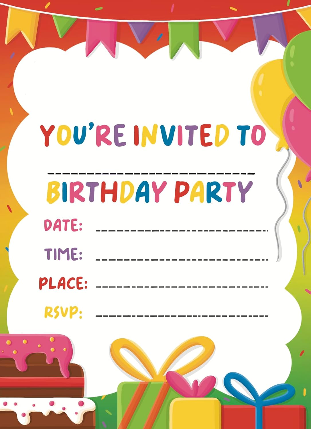 VELENTI 40 Kids Children's Birthday Party Invitations with Folding Envelope Design and Holographic Stickers"