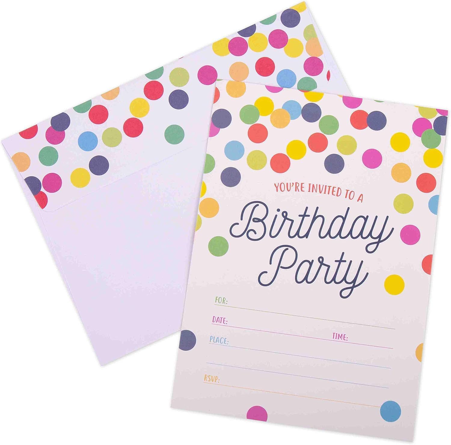 VELENTI 40 Kids Children's Birthday Party Invitations with Folding Envelope Design and Holographic Stickers"