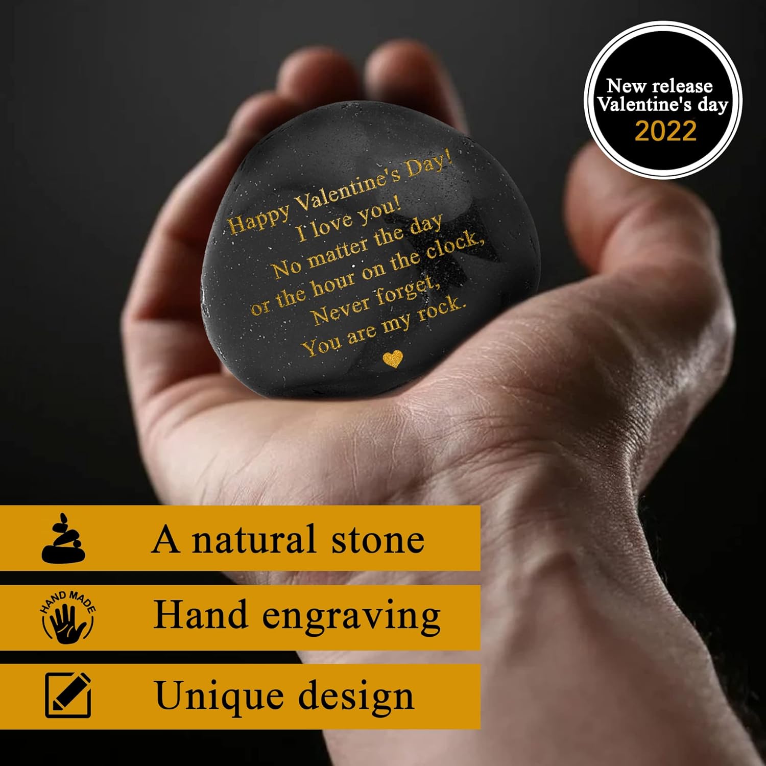 Happy Valentines Day Gift - Black Polished You are My Rock Engraved Pebble - Emotional Valentines Gifts for Him, Valentines Gifts for Her - Boyfriend Gifts, Girlfriend Gifts, Gifts for Couples