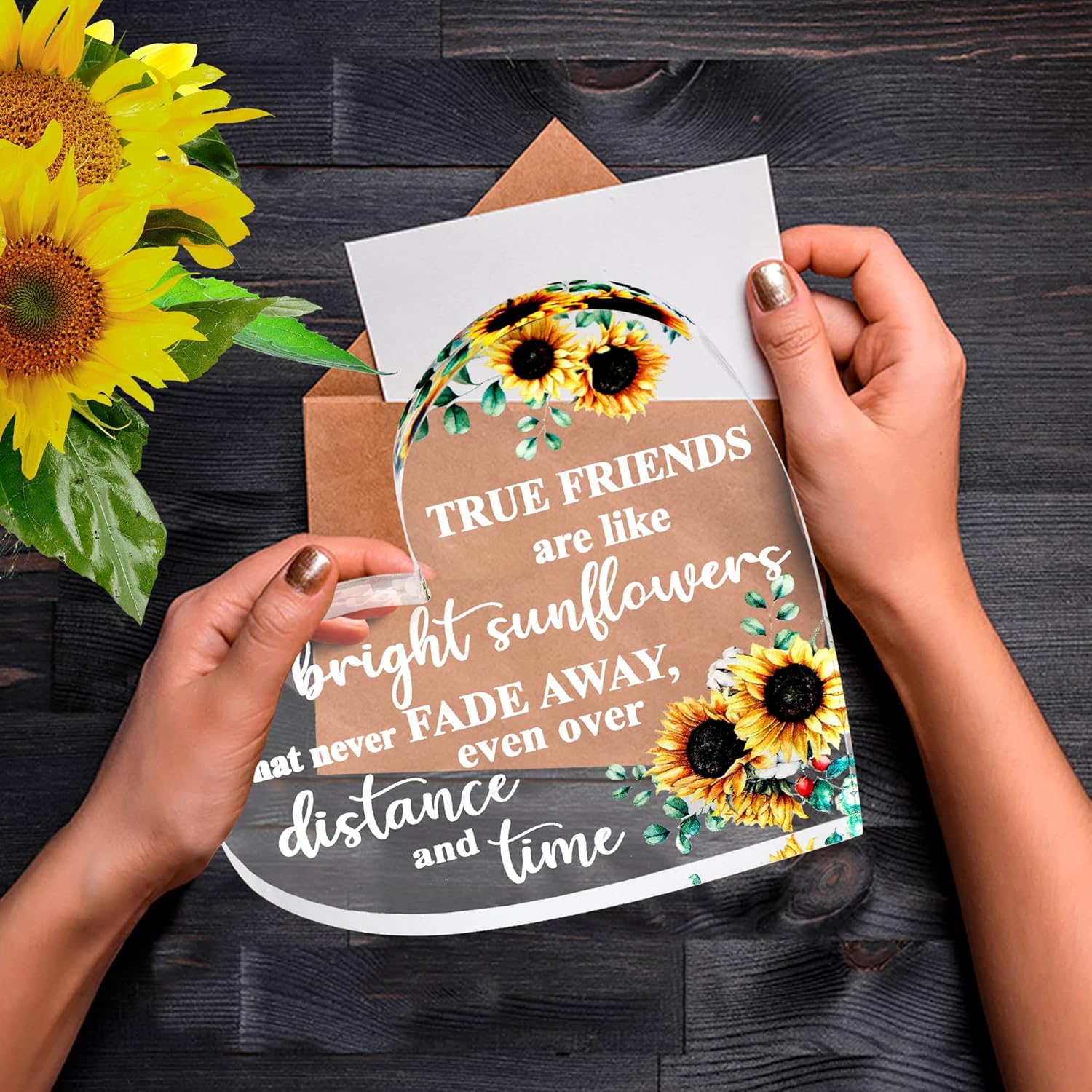 VELENTI Friendship Gifts - Acrylic Heart Friendship Gift for Her - Inspirational Gifts for Women - Long Distance Relationship Gifts -Best Friend Gift, Bestie Gifts (Sunflower Style)