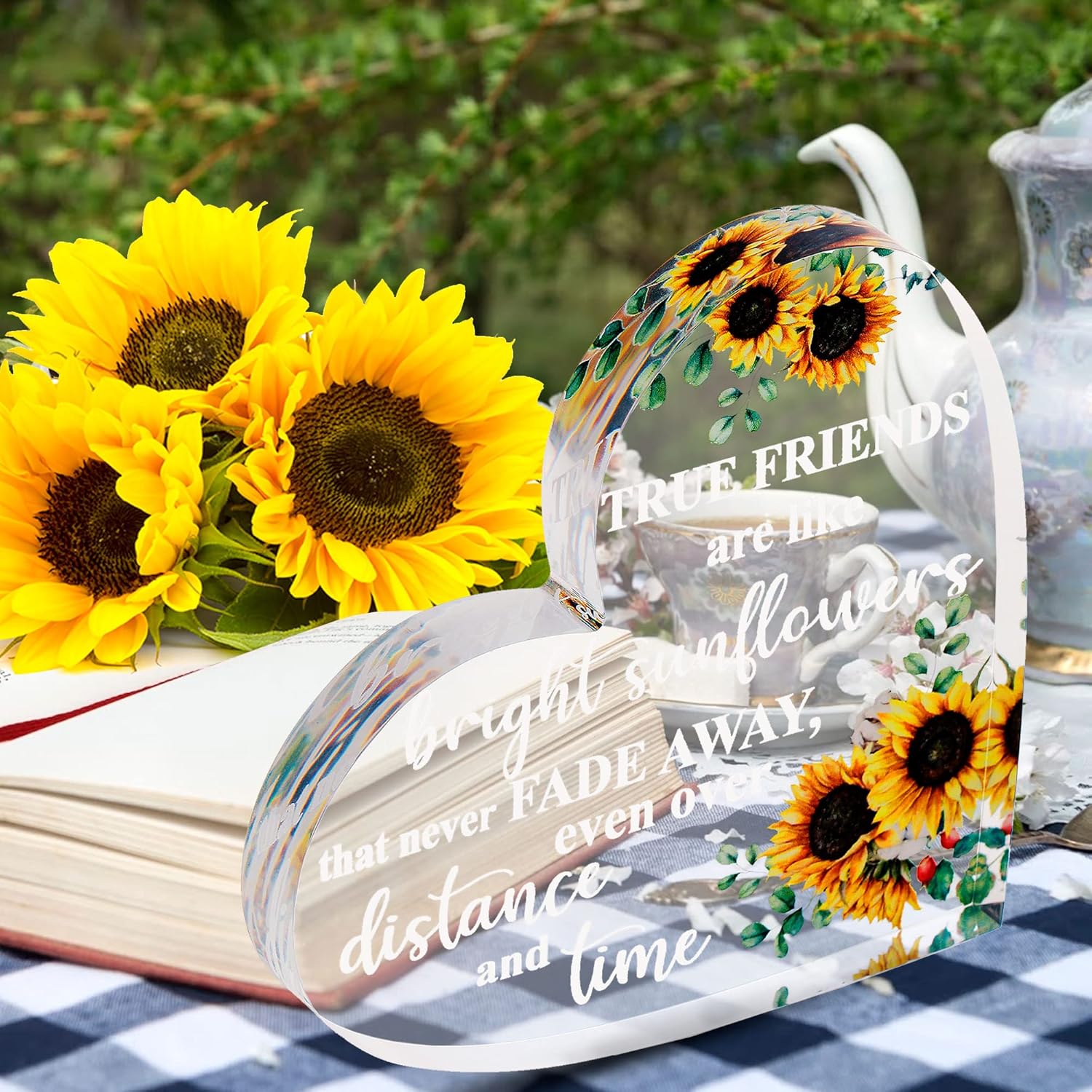 VELENTI Friendship Gifts - Acrylic Heart Friendship Gift for Her - Inspirational Gifts for Women - Long Distance Relationship Gifts -Best Friend Gift, Bestie Gifts (Sunflower Style)