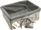 Woodluv Grey Wicker Rectangular Storage Gift Hamper Basket With Removable Lining - Large