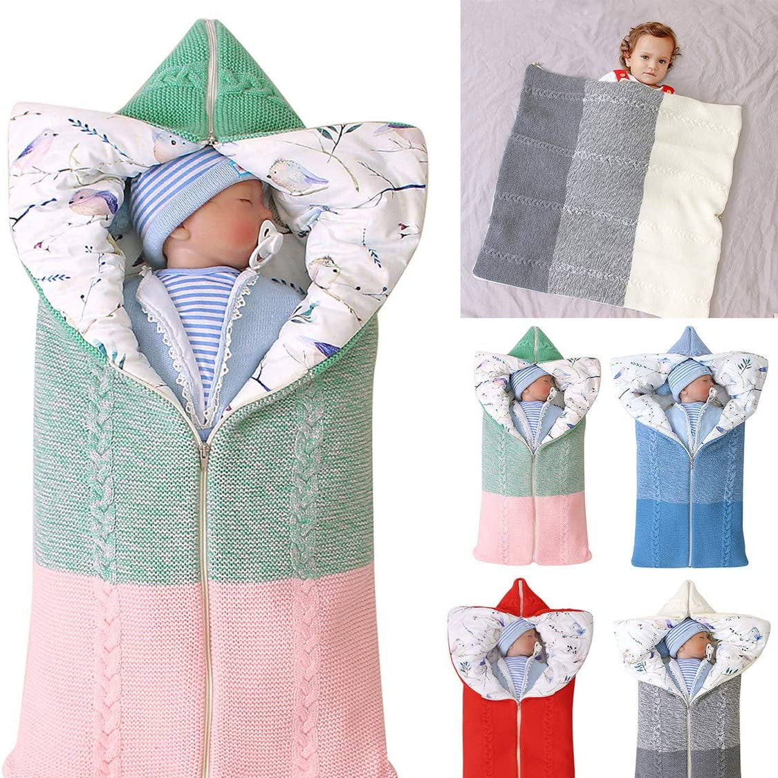 Baby Swaddle Blanket Stroller Wrap,Soft Thick Fleece Warm Blanket Newborn Sleeping Bag for 0-12 Month Boys Girls