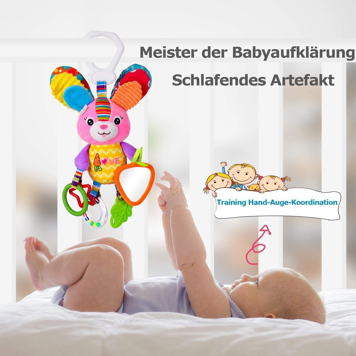 Dreamsdox Cute Animal Soft Baby Rattles Teether Toys, Baby Crib Cot Pram Hanging Rattles Stroller Car Seat Toy (Rabbit)