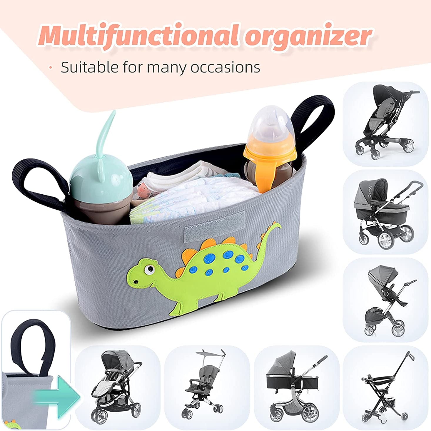 Miracle Baby® Stroller Storage Bag - Baby Carriage Organizer Diaper Bag - Large Capacity with 2 Cup Holders