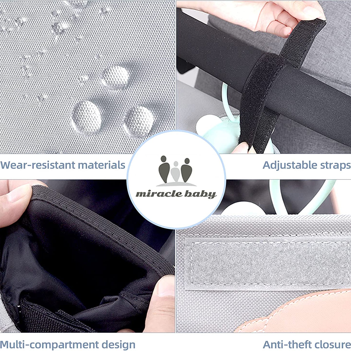 Miracle Baby® Stroller Storage Bag - Baby Carriage Organizer Diaper Bag - Large Capacity with 2 Cup Holders