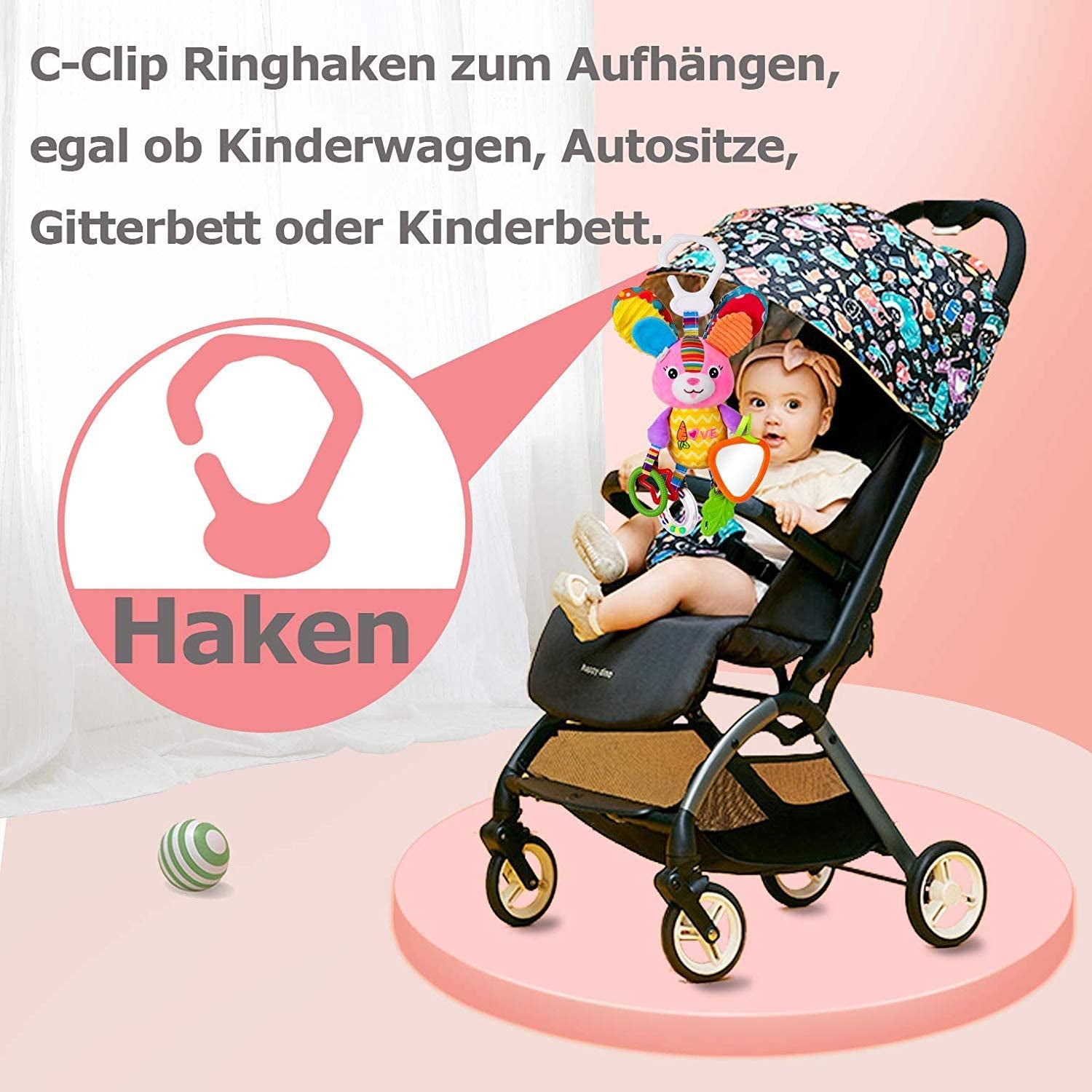 Dreamsdox Cute Animal Soft Baby Rattles Teether Toys, Baby Crib Cot Pram Hanging Rattles Stroller Car Seat Toy (Rabbit)