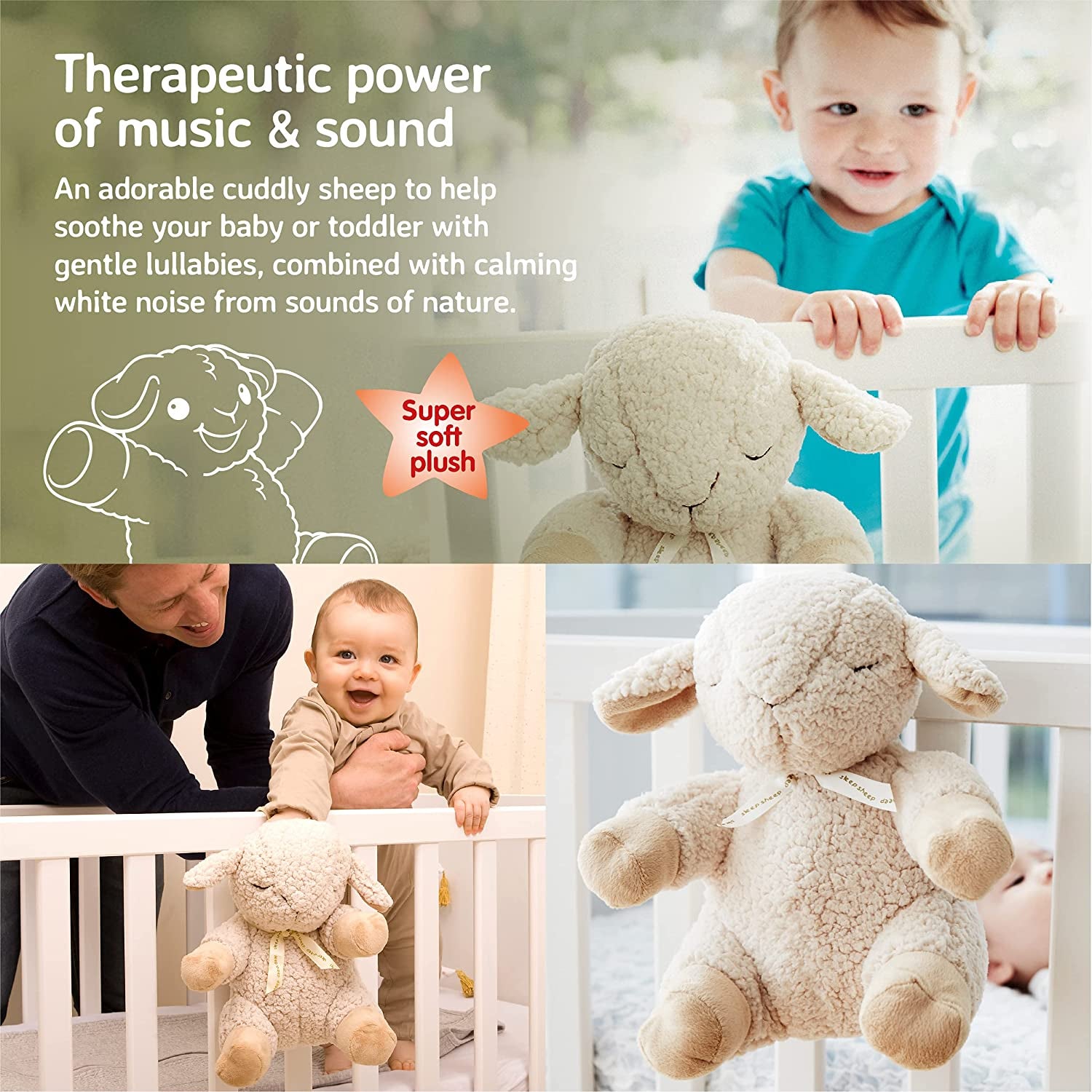 Cloud b Soothing Sound Machine | Cuddly Stuffed Animal | 4 White Noise and 4 Lullabies | Auto-Shutoff | Sleep Sheep