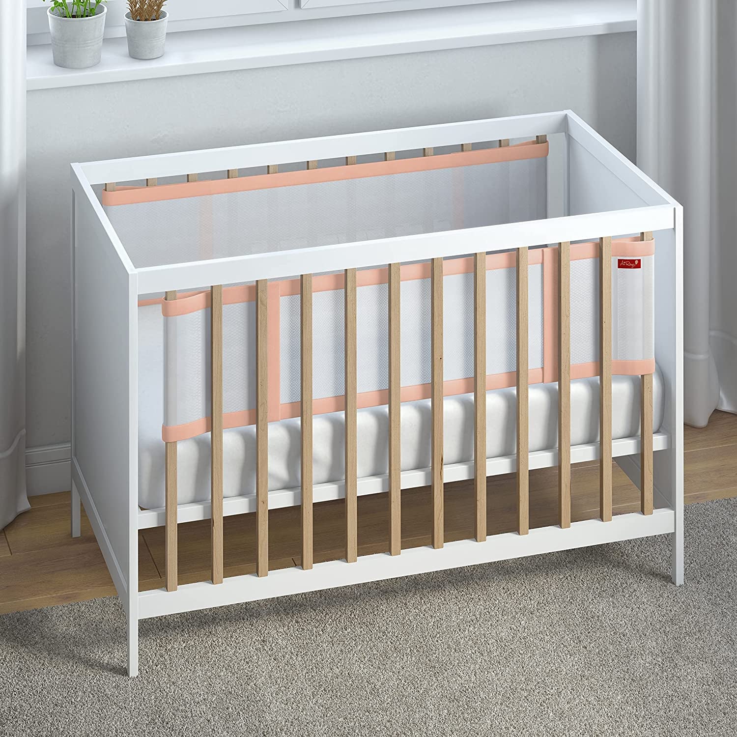 Airoya® Premium 2-sided Cot Bed Bumper, Double layers for extra-padding, Safety Standard Compliance - BS 1877, Breathable Safe Cot liner (Pink)