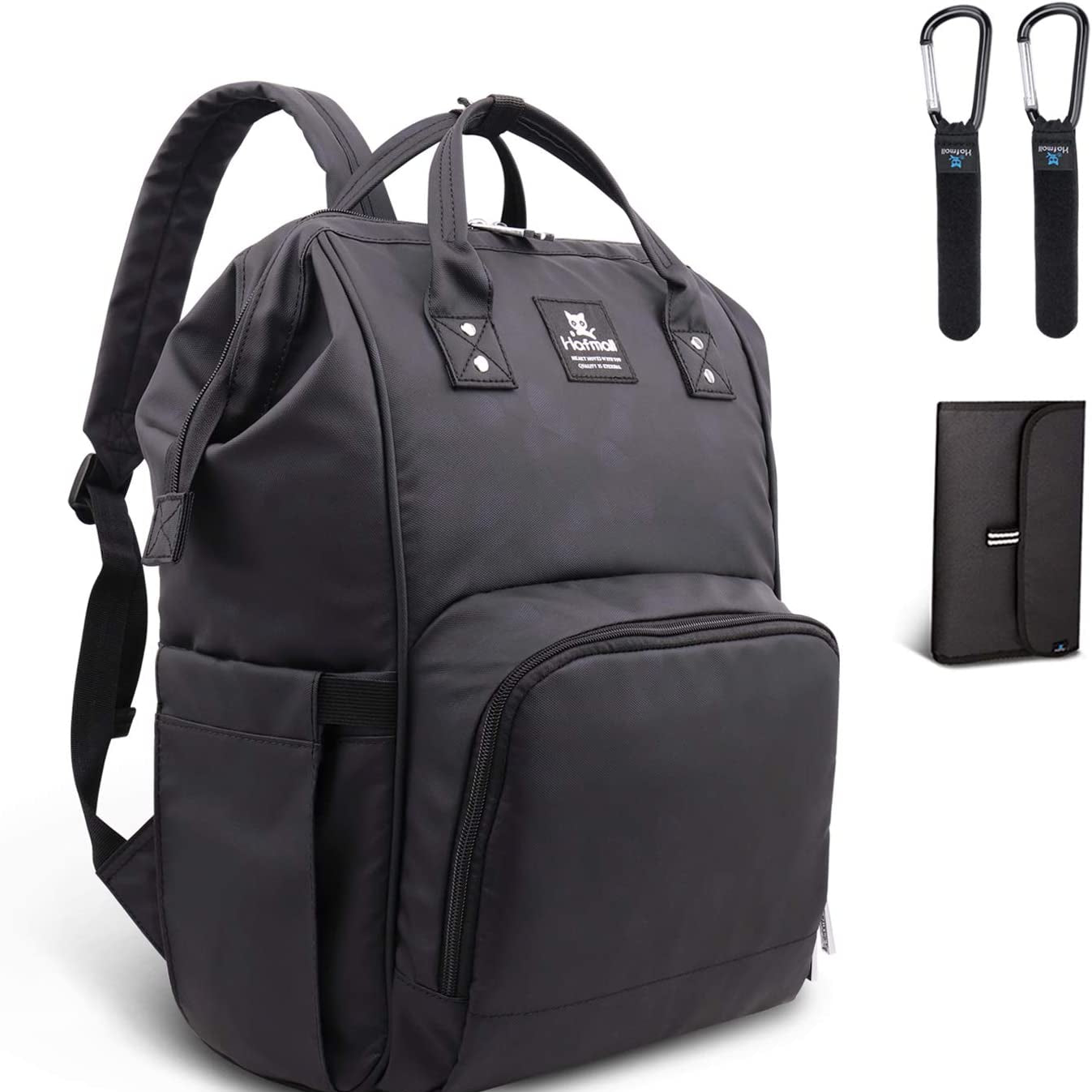 Hafmall Changing Bag Backpack Waterproof Travel Baby Bag, Stylish Large Capacity Nappy Backpack with Changing Mat and Stroller Straps (Black+Gray)