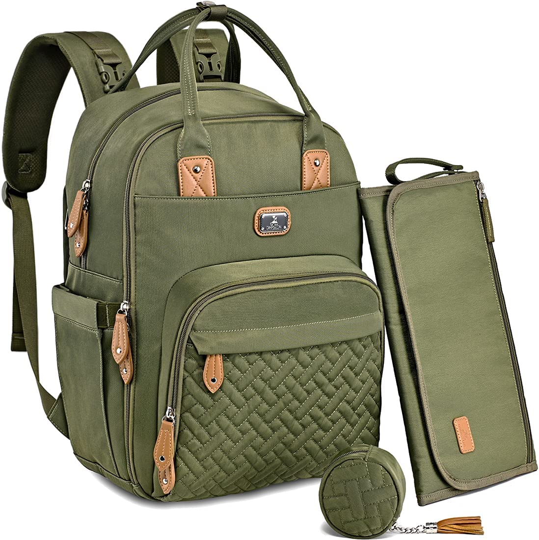 Changing Bag Backpack, Dikaslon Large Nappy Back Pack Multifunction Baby Bags with Portable Changing Mat, Pacifier Holder, and Stroller Straps, for Mom and Dad (Dark Grey)