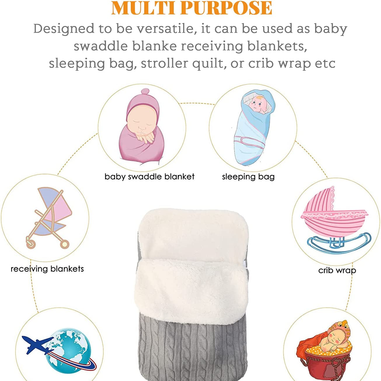 Baby Swaddle Blanket Stroller Wrap Fleece Blanket Sleeping Bag Plus Velvet