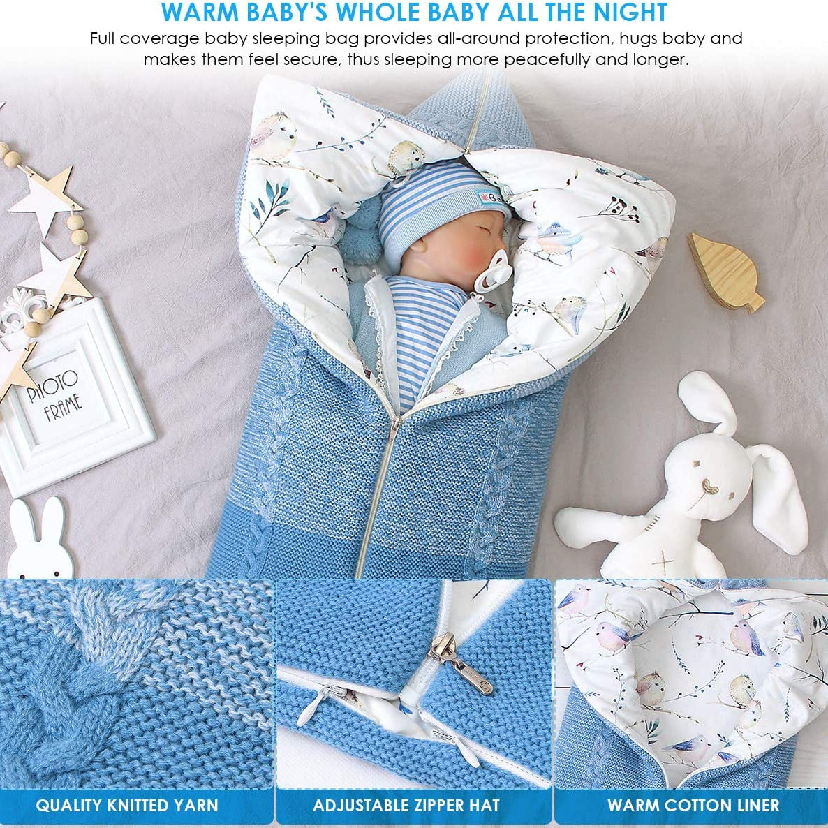 Baby Swaddle Blanket Stroller Wrap,Soft Thick Fleece Warm Blanket Newborn Sleeping Bag for 0-12 Month Boys Girls