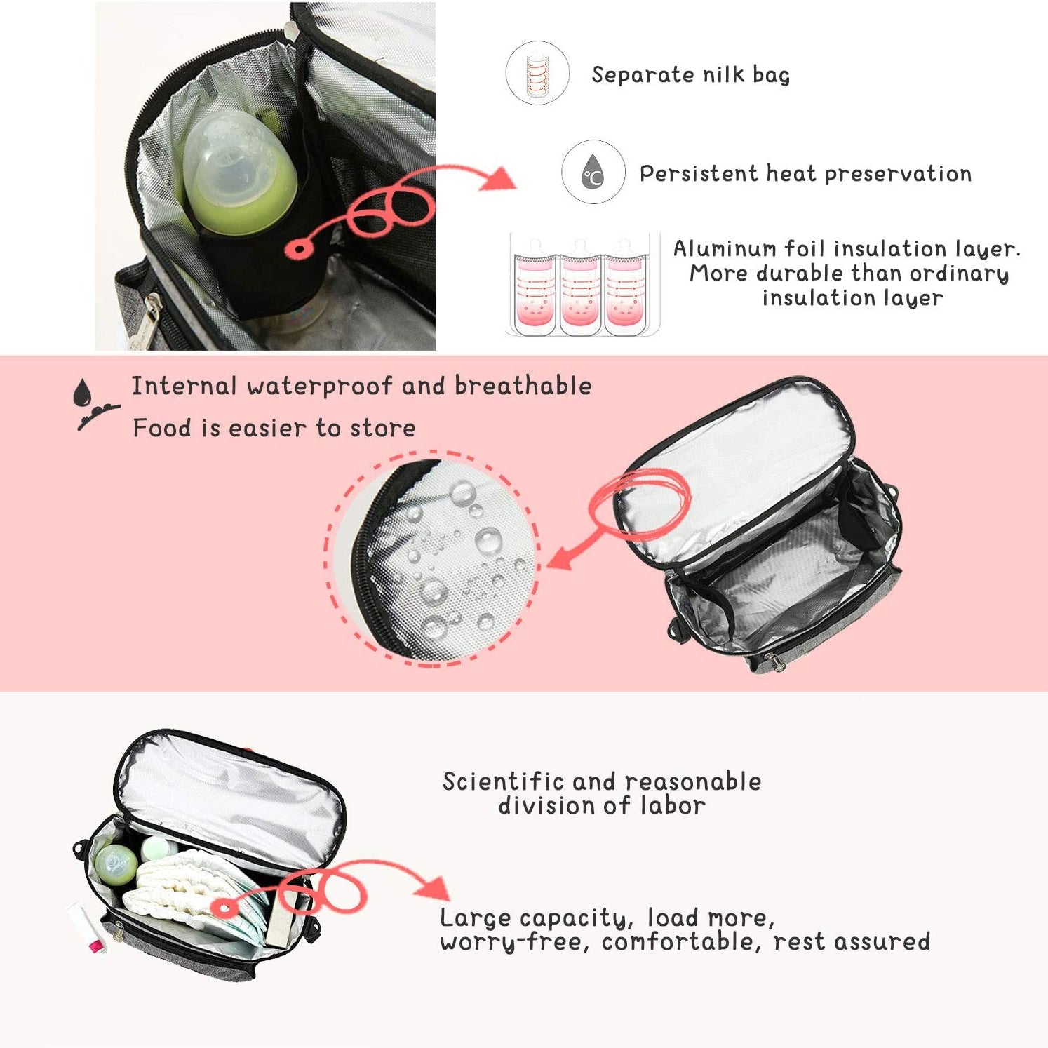 auvstar Buggy Organiser Bag, Pram Storage Bag,Baby Stroller Organizer,Universal Large Capacity Multi Compartment Hanging Pushchair Diaper Bags with Mobile Phone Pockets and Shoulder Strap(Grey)