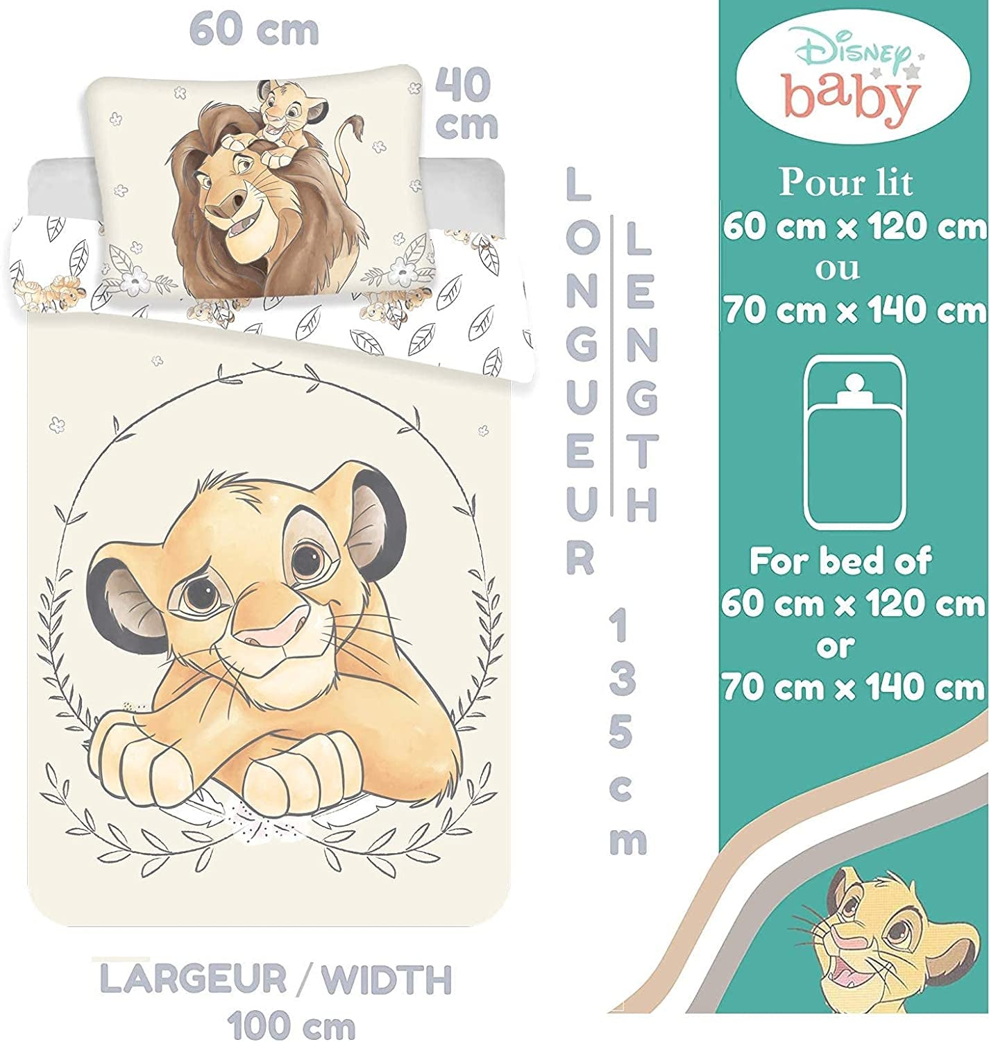Cot Bed Duvet Cover and Pillowcase Set | The Lion King Bedding Set | Disney Bedding