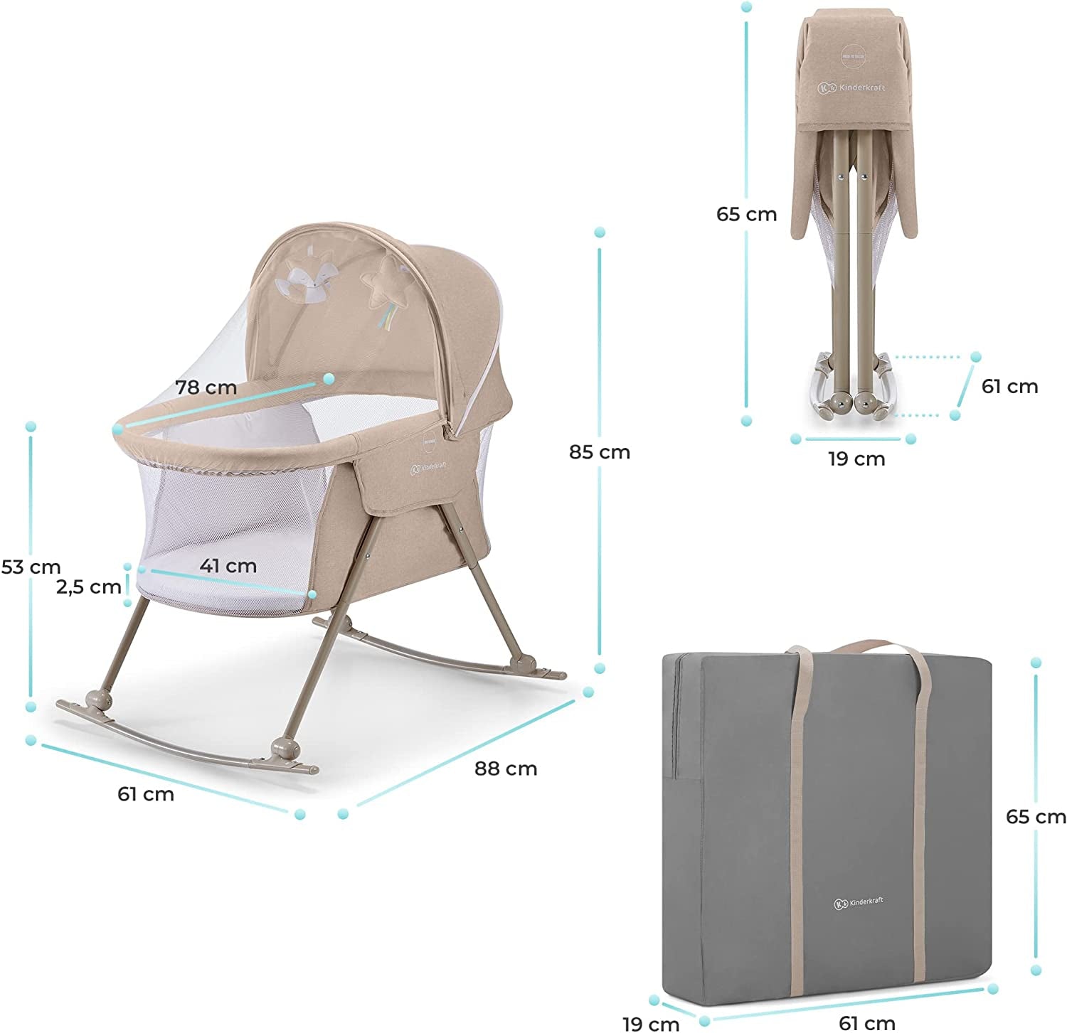 Kinderkraft LOVI Rocking Travel Cot - 5 kg