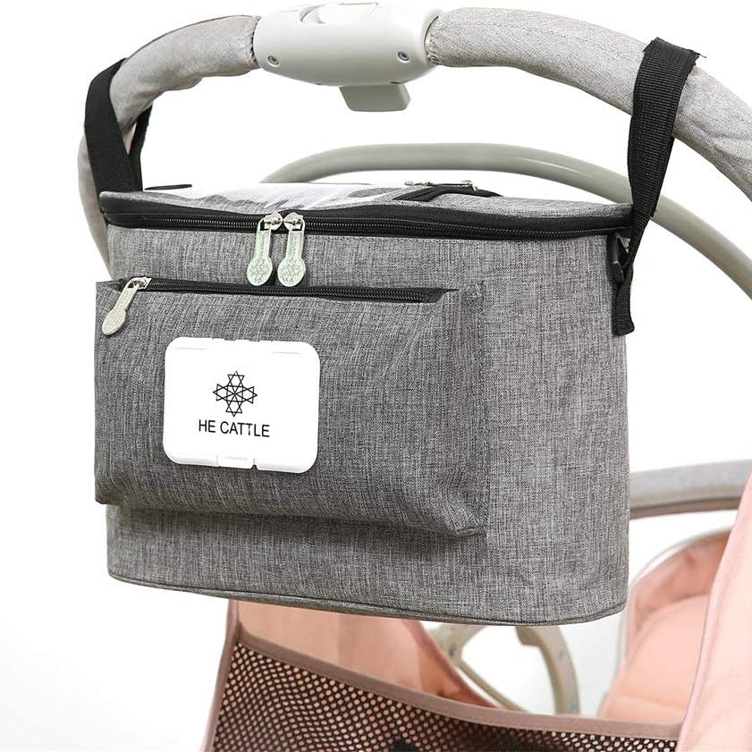 auvstar Buggy Organiser Bag, Pram Storage Bag,Baby Stroller Organizer,Universal Large Capacity Multi Compartment Hanging Pushchair Diaper Bags with Mobile Phone Pockets and Shoulder Strap(Grey)