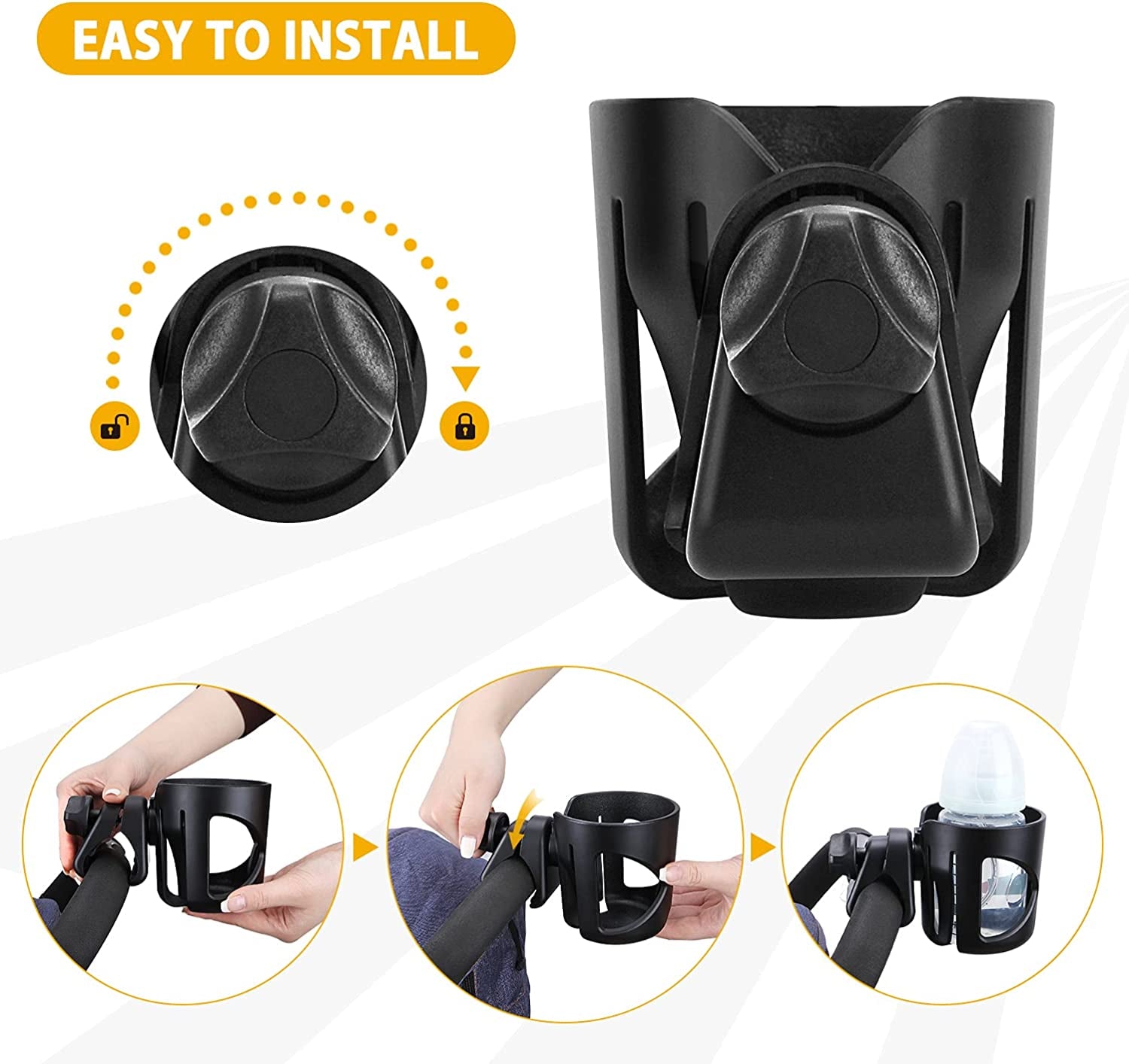 Stroller Cup Holder, Universal Drink Holder for Bikes, Trolleys or Walkers, Fits Most Cups