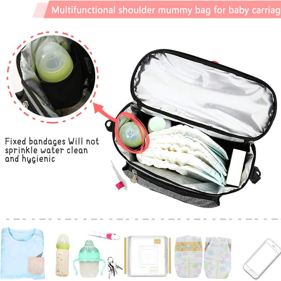 auvstar Buggy Organiser Bag, Pram Storage Bag,Baby Stroller Organizer,Universal Large Capacity Multi Compartment Hanging Pushchair Diaper Bags with Mobile Phone Pockets and Shoulder Strap(Grey)