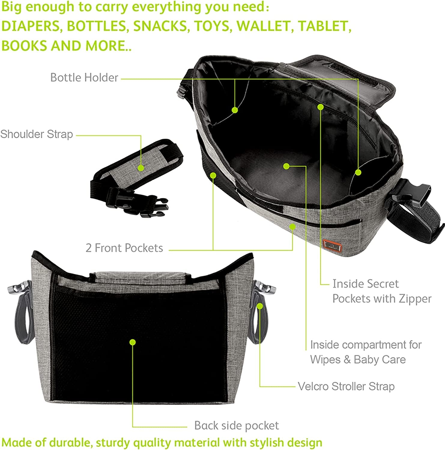 Buggy Pram Bag Organiser Large Capacity 11L