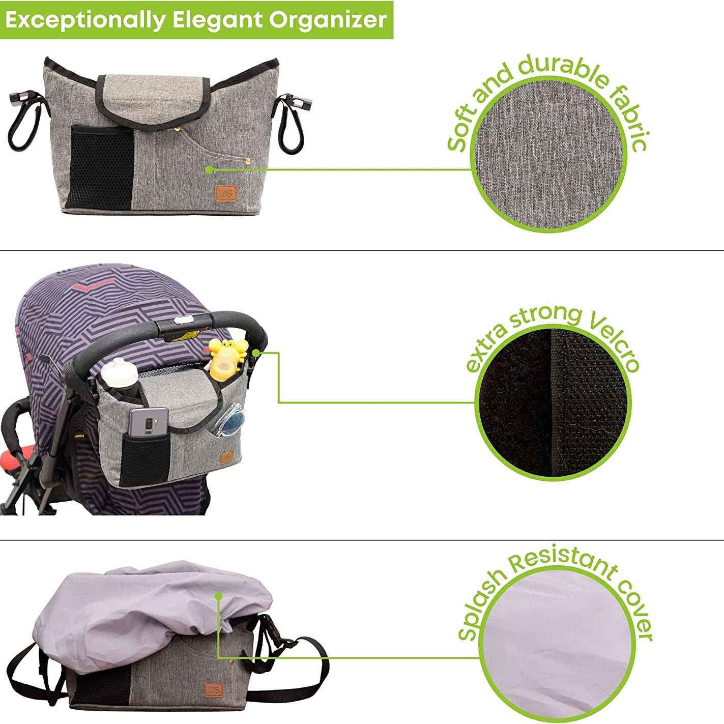 Large Capacity Buggy Organiser with Waterproof Raincover