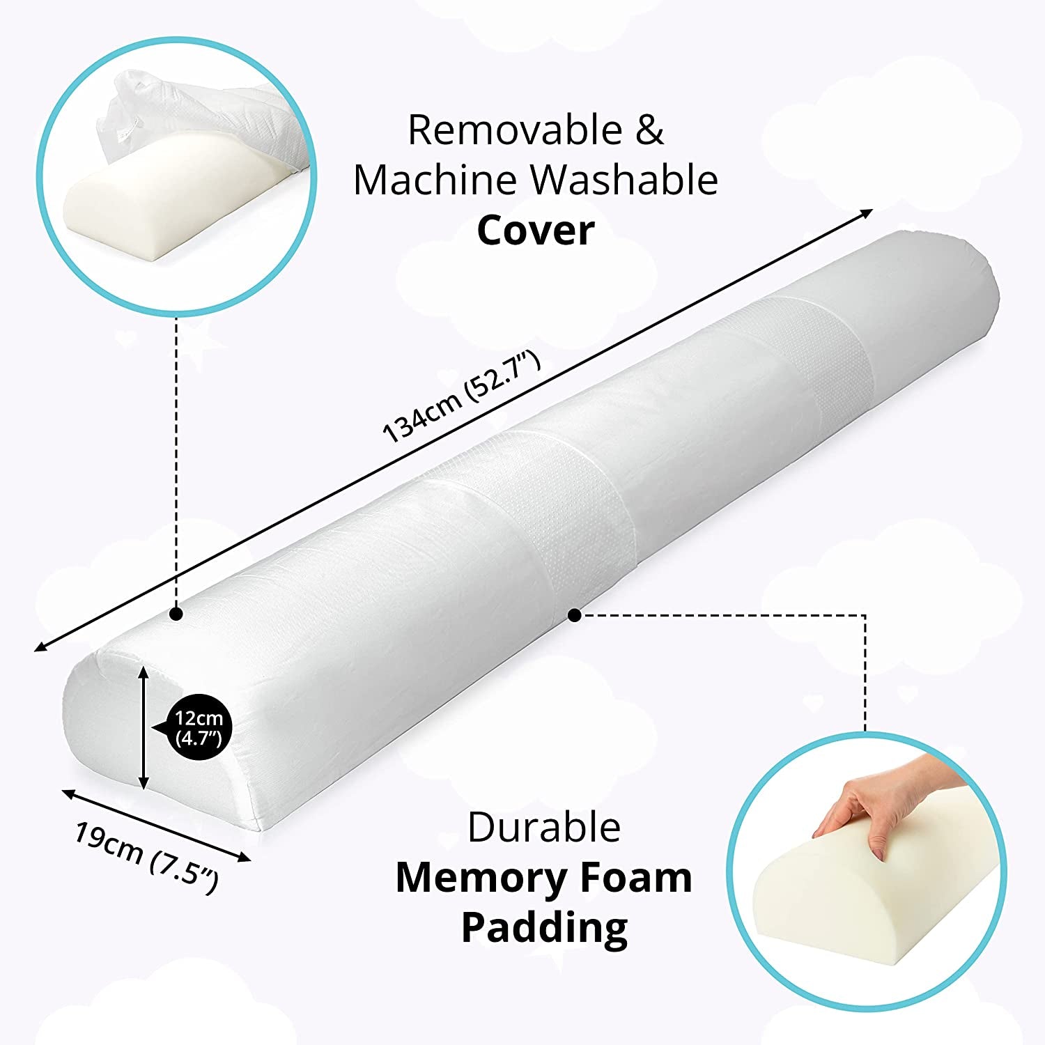 Banbaloo- Rail Bed Bumper for Toddler/Safety Barrier Bed for Babies or Children- Anti-Fall/Anti-Slip Foam Transportablel Rail- Perfect for Double, Pull-Out beds and Montessori.