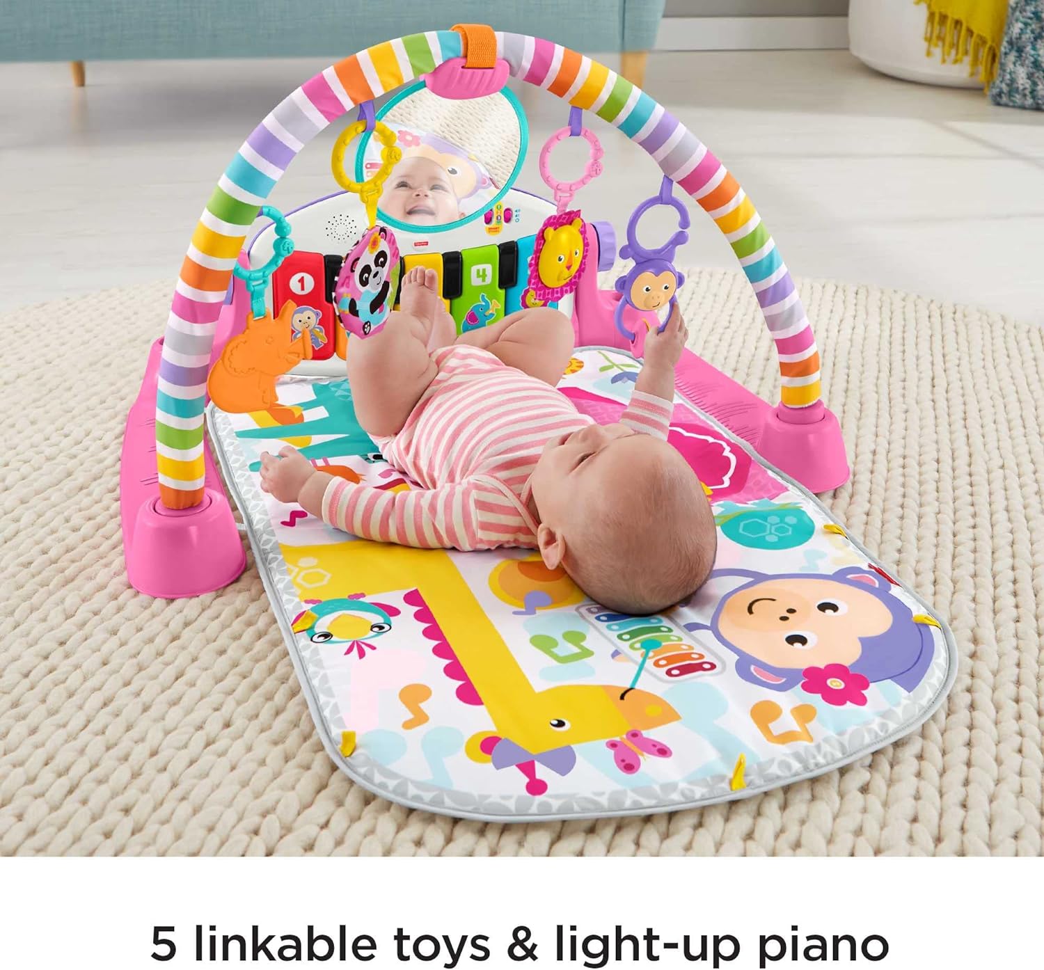 Fisher-Price Baby Play Mat Deluxe Kick Play Baby Play Gym for Newborn Baby to Year Olds with Light Up Piano, Toys and Comfy Baby Mats for Floor