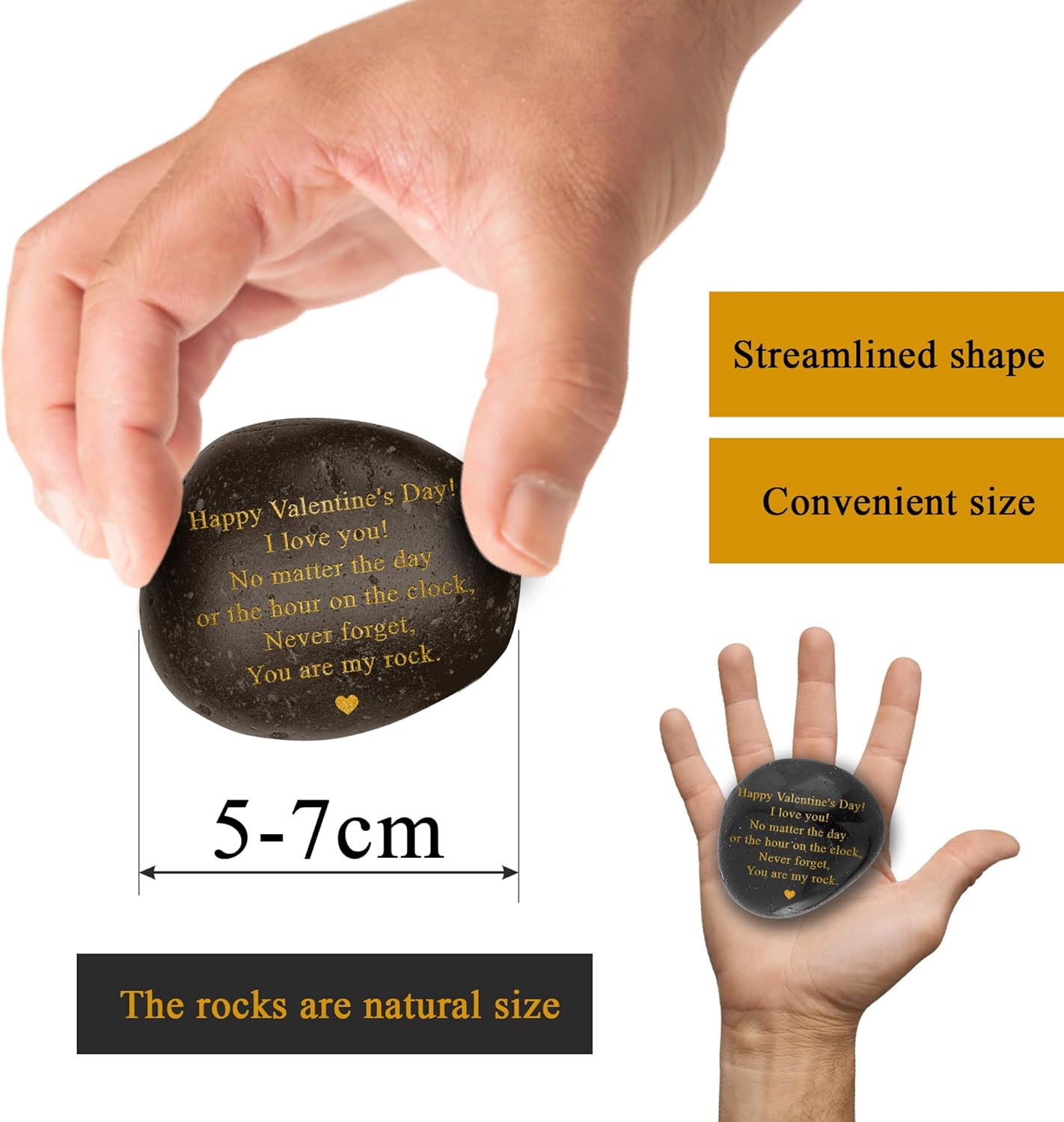 Happy Valentines Day Gift - Black Polished You are My Rock Engraved Pebble - Emotional Valentines Gifts for Him, Valentines Gifts for Her - Boyfriend Gifts, Girlfriend Gifts, Gifts for Couples