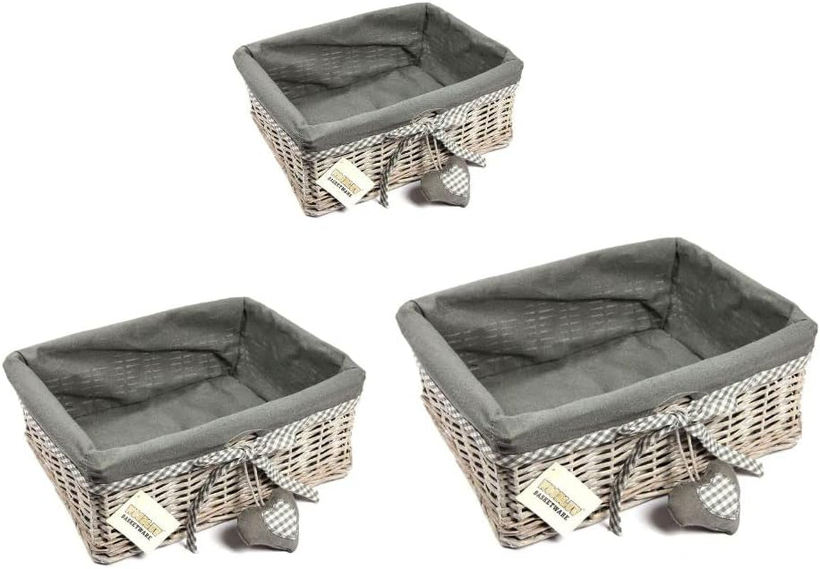 Woodluv Grey Wicker Rectangular Storage Gift Hamper Basket With Removable Lining - Large
