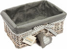 Woodluv Grey Wicker Rectangular Storage Gift Hamper Basket With Removable Lining - Large