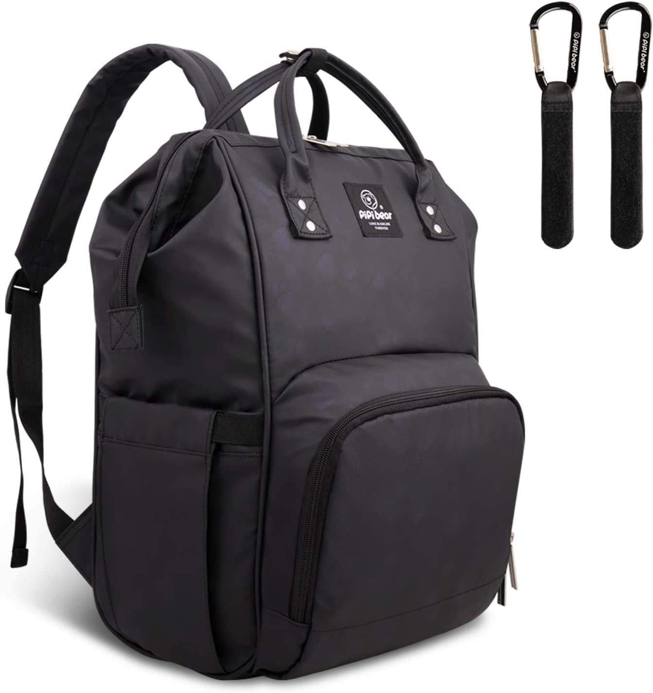 Pipi Bear Changing Backpack Bag Waterproof Baby Changing Bag Cool Nappy Backpack Organizer Large Capacity Diaper Tote Bag (Black)