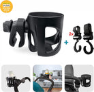 Pram Cup Holder, Pushchair/Stroller Cup Holder, Universal Baby Bottle Pram Organiser, Drink and Coffee Cup Holder, with 2 Pram Hooks, Can Be Used for Baby Buggy, Bike and Wheelchair