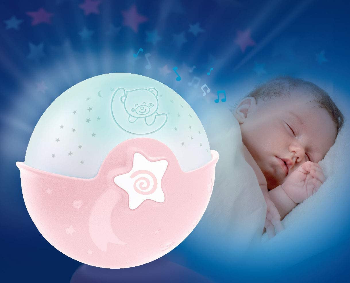 Infantino Soothing Light and Projector - Clip-on crib night light with grow-with-me design, starry night projector and tabletop light with built-in melodies and sound sensors, in pink