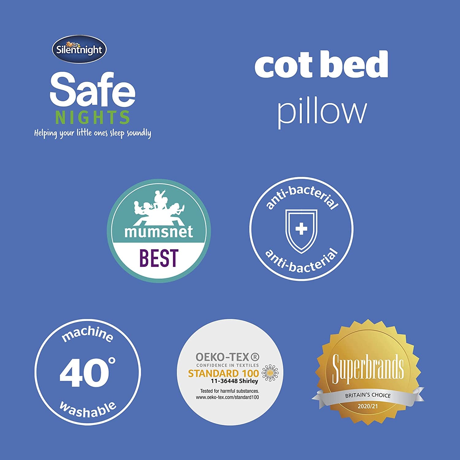 Silentnight Safe Nights Cot Bed Pillow - Anti Allergy Nursery Pillow For Sleeping Children Kids Newborn Baby Babies - Hypoallergenic Machine Washable Baby Shower Gifts