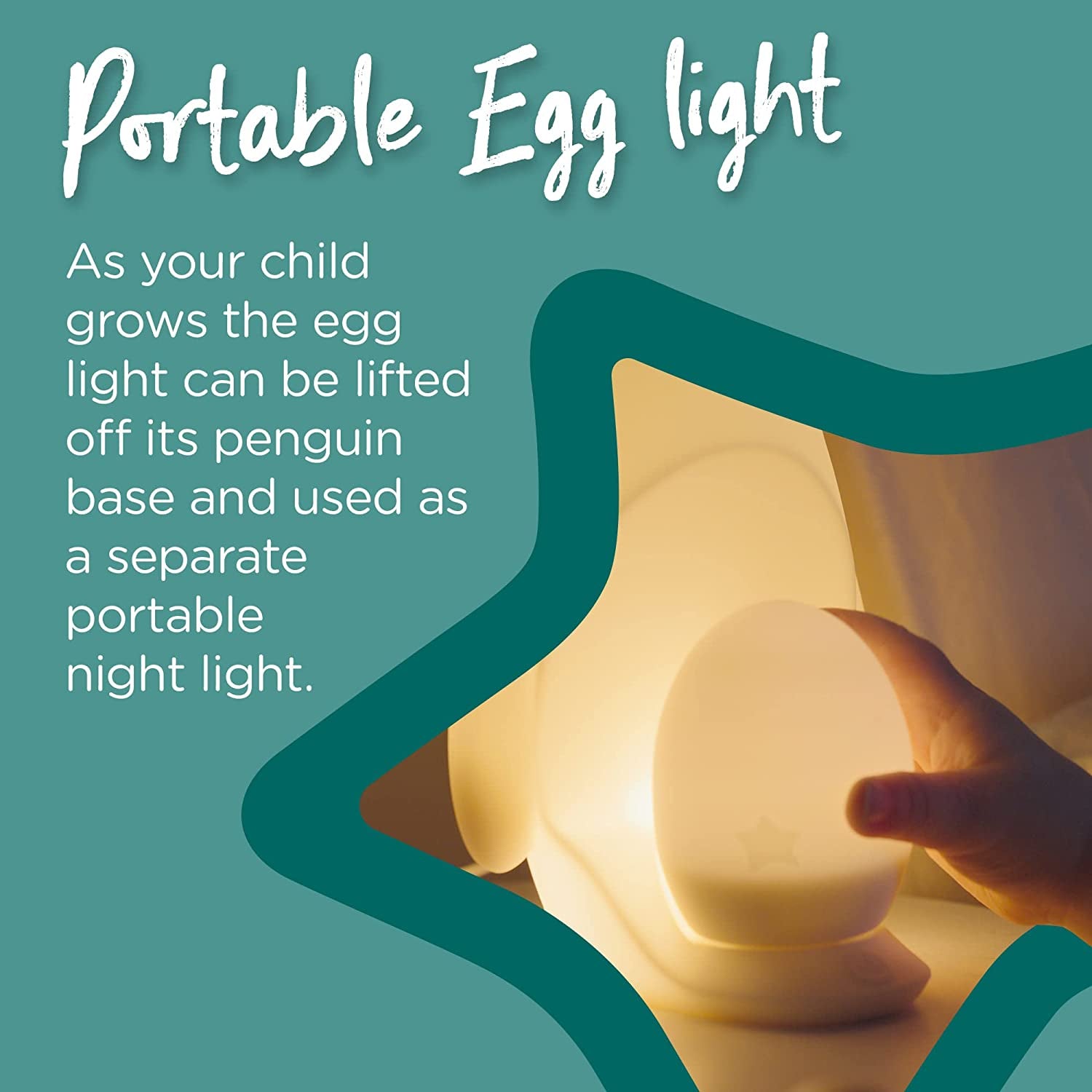 Tommee Tippee 2-in-1 Portable Penguin Nursery Night light with Portable Egg Light, Adjustable Brightness, USB-Powered