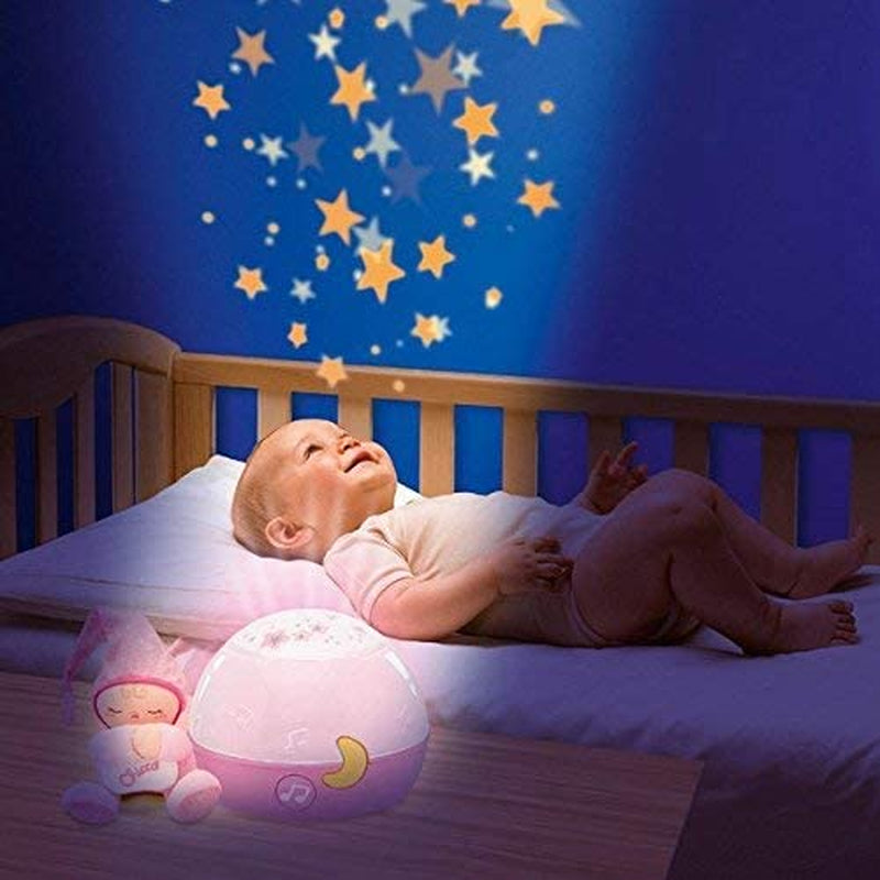 Chicco Goodnight Stars Pink Baby Night Light Projector, Multicolour Baby Night Light and Star Projector, Baby Music Box with Relaxing Music, Soft Removable Plush Toy - Baby Toys 0+ Months