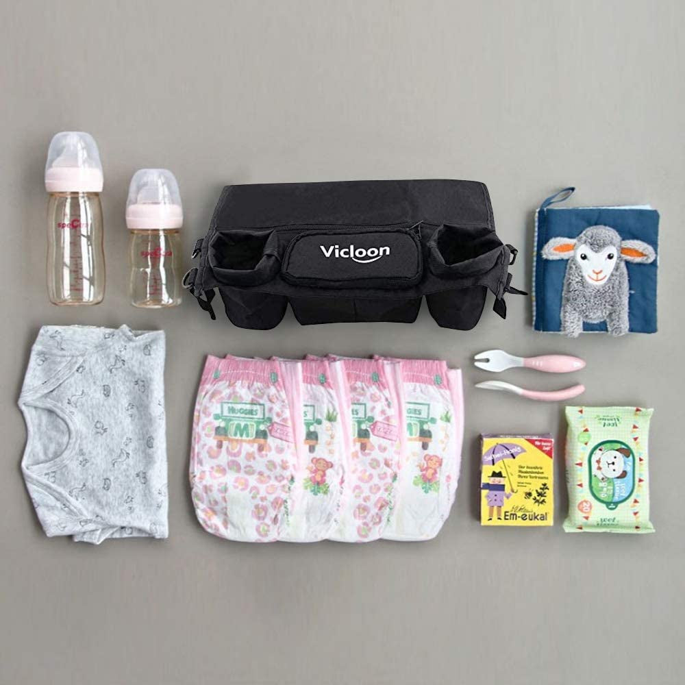 Vicloon Multifunctional Baby Stroller Organizer Storage Bag, Waterproof Stroller Accessories Bag,Pram Pushchair Cup Holder Stroller Buggy Bottle Hanging Storage Pouch,Hanging Pallets Bag,Diaper Bag