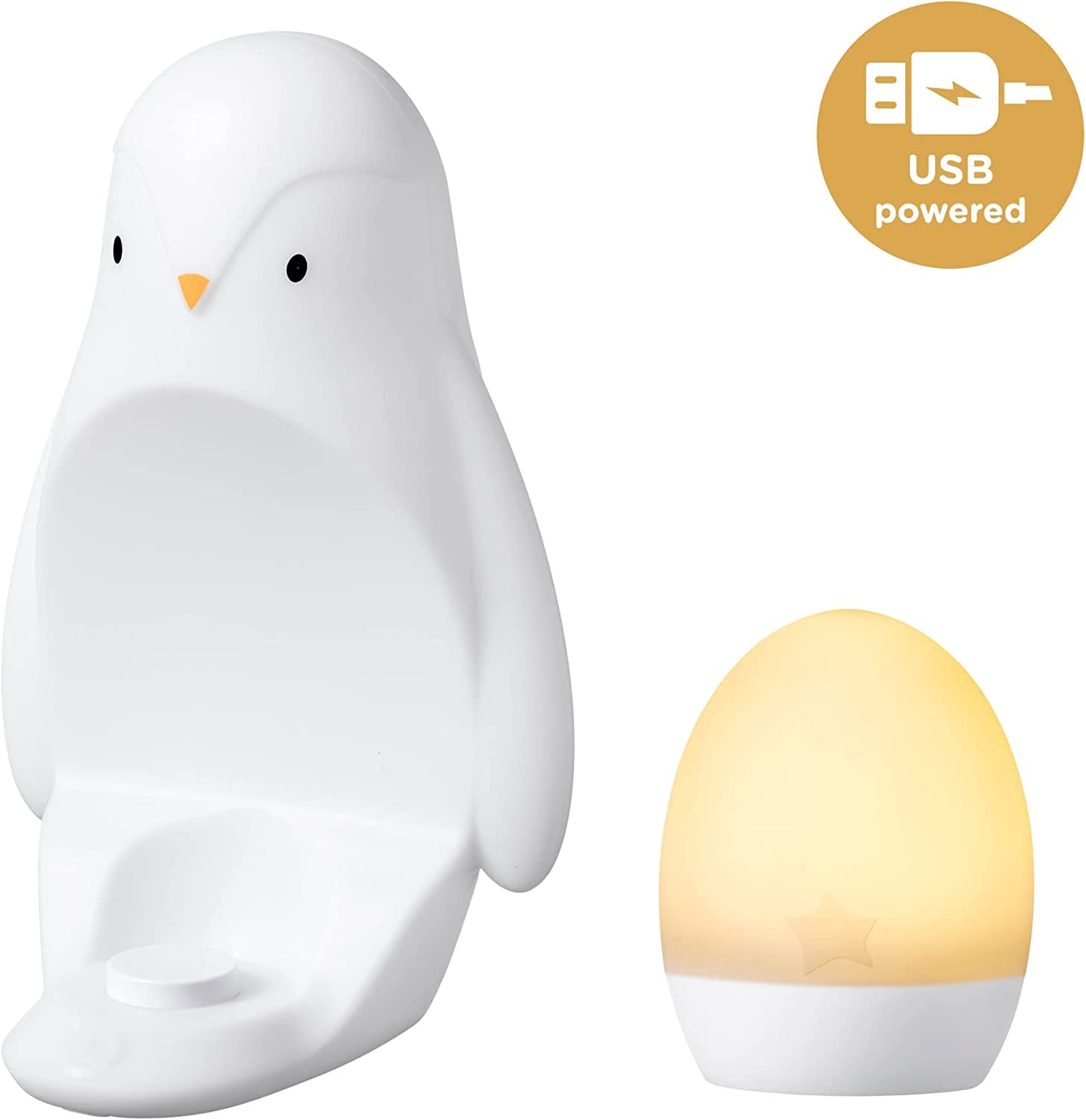 Tommee Tippee 2-in-1 Portable Penguin Nursery Night light with Portable Egg Light, Adjustable Brightness, USB-Powered