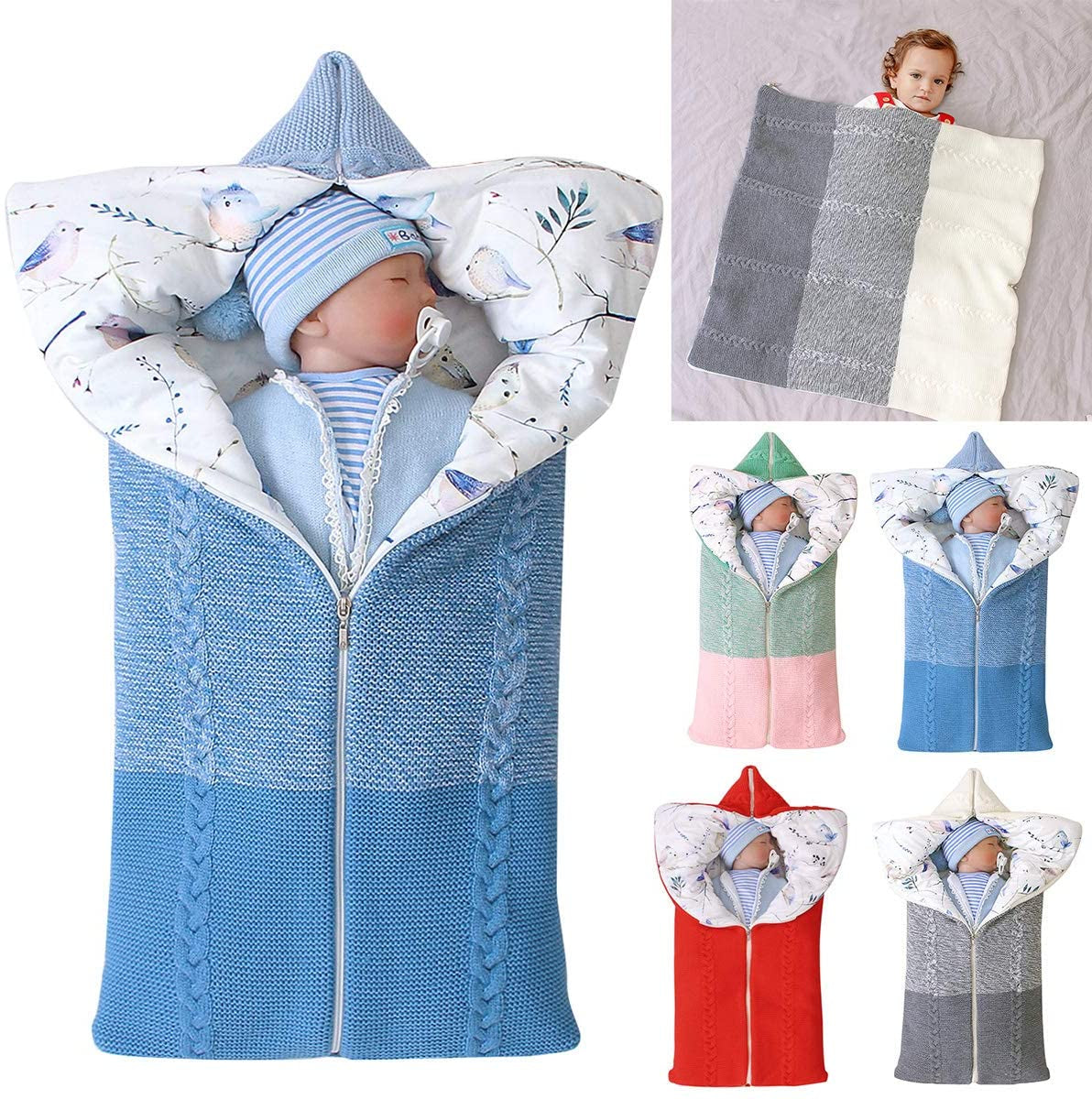 Baby Swaddle Blanket Stroller Wrap,Soft Thick Fleece Warm Blanket Newborn Sleeping Bag for 0-12 Month Boys Girls