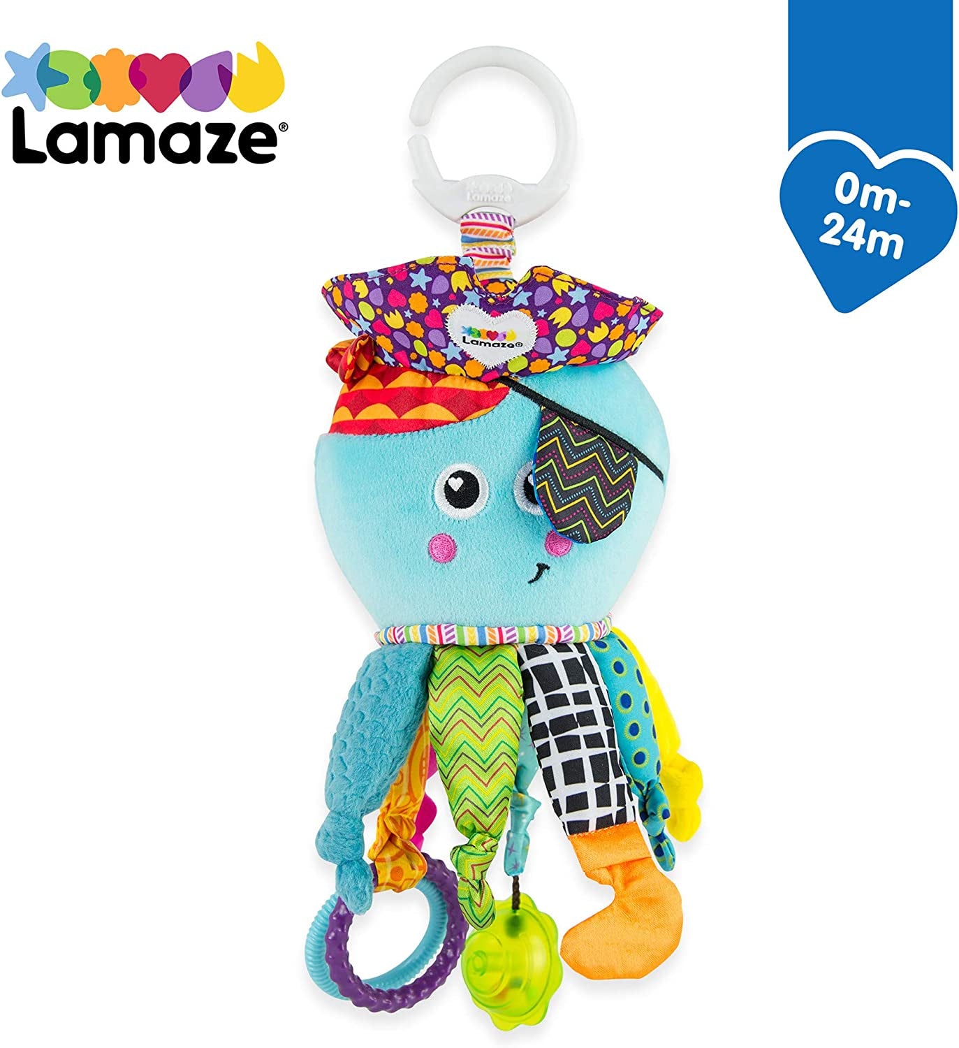 LAMAZE Captain Calamari, Clip on Pram and Pushchair Newborn Baby Toy, Sensory Toy for Babies Boys and Girls from 0 to 6 Months