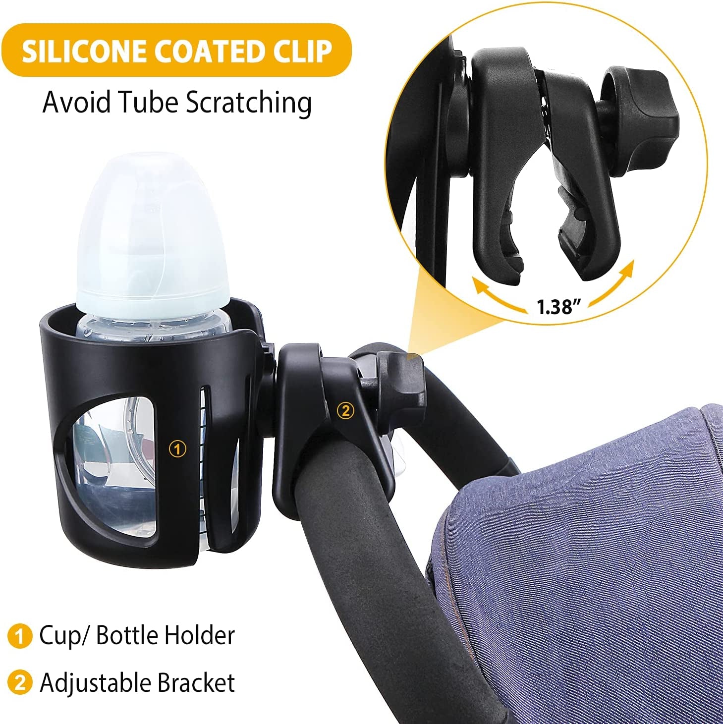 Stroller Cup Holder, Universal Drink Holder for Bikes, Trolleys or Walkers, Fits Most Cups