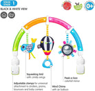 Baby Stroller Arch Toy. Benbat Rainbow Dazzle Friends Play Bar. Fun Newborns Sensory Activity, Adjustable for Bouncers and Car Seat.