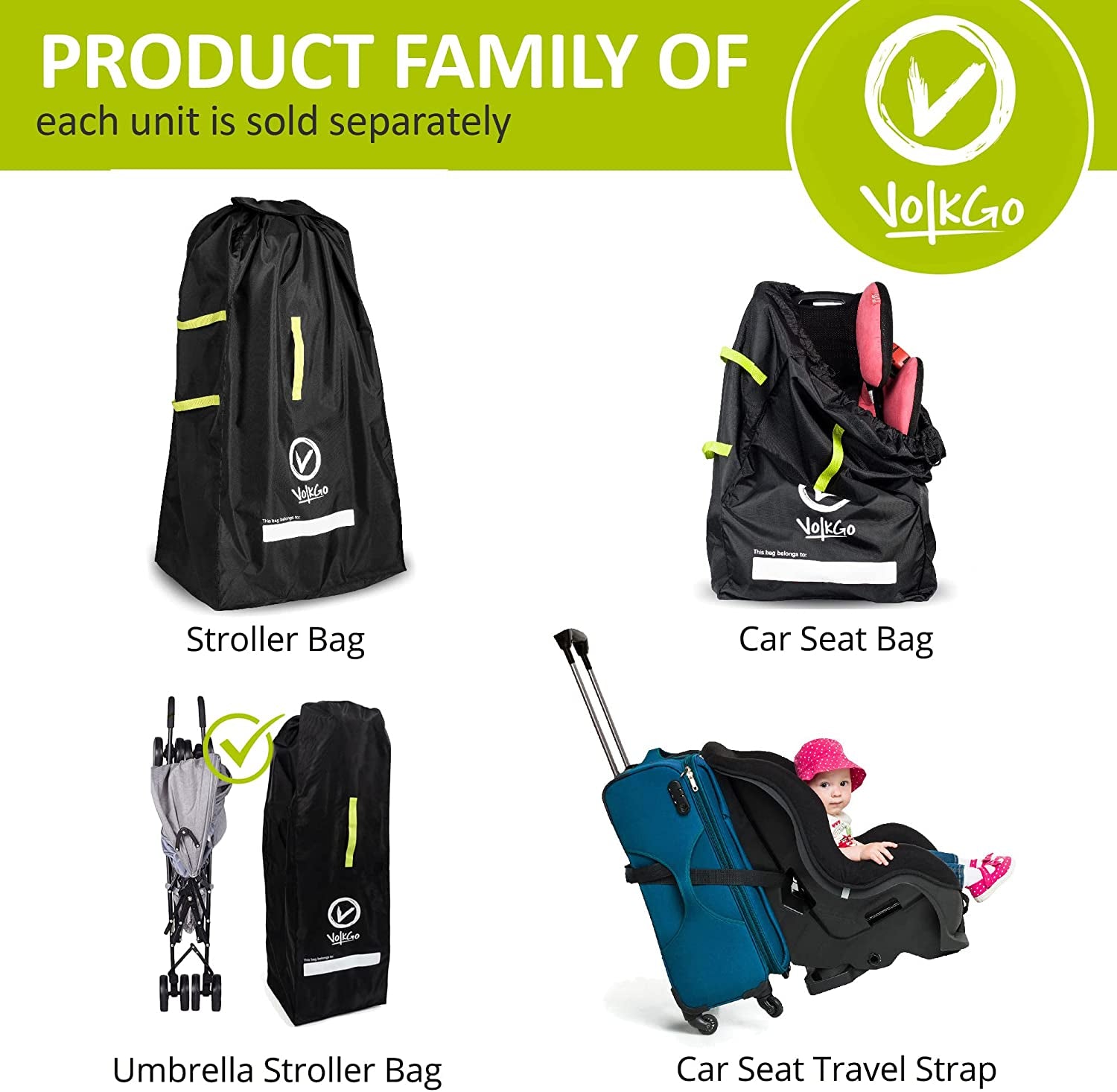 VolkGo Premium Quality Durable Stroller Bag for Airplane - Standard or Double/Dual Stroller Gate Check Bag