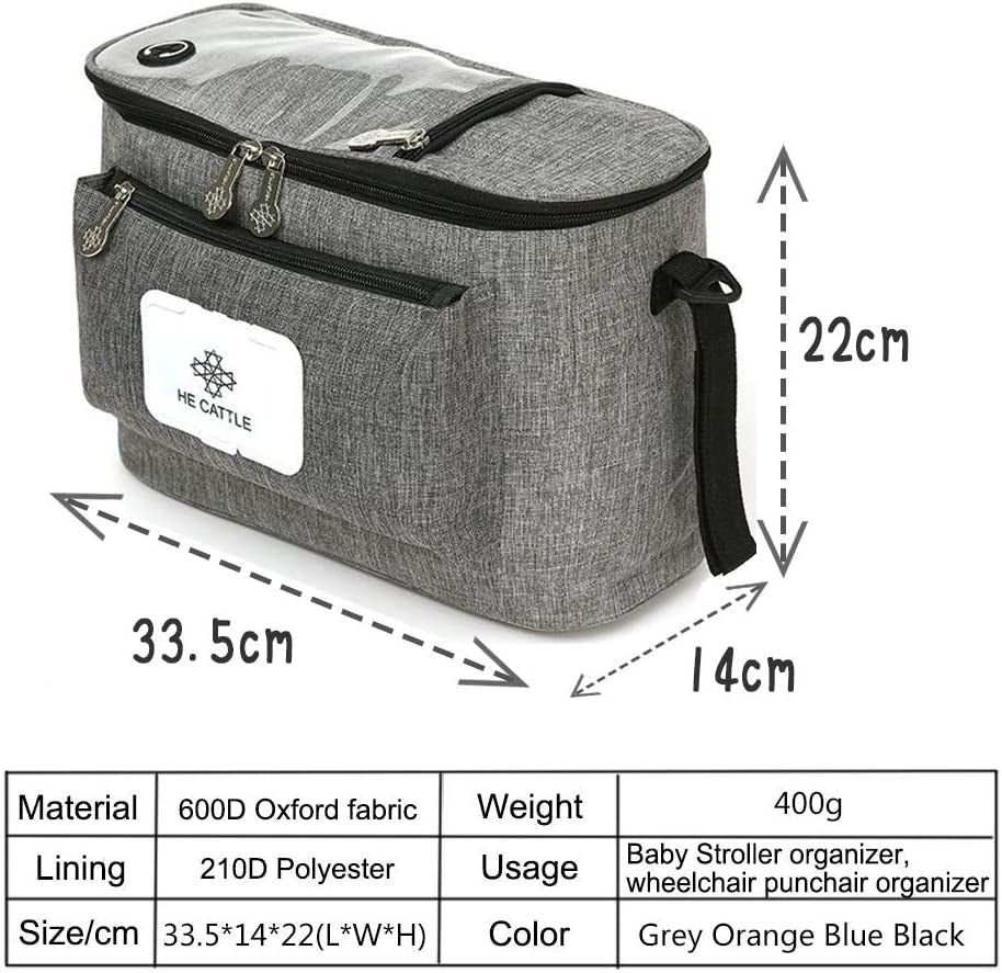 auvstar Buggy Organiser Bag, Pram Storage Bag,Baby Stroller Organizer,Universal Large Capacity Multi Compartment Hanging Pushchair Diaper Bags with Mobile Phone Pockets and Shoulder Strap(Grey)