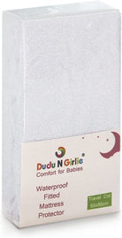 Dudu N Girlie Travel Cot Waterproof Mattress Protector - Toddler Bed Mattress Protector- Cotton Fitted Sheet for Travel Cot Mattress Topper - White, 65x95x10 cm.