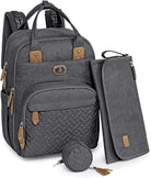 Changing Bag Backpack, Dikaslon Large Nappy Back Pack Multifunction Baby Bags with Portable Changing Mat, Pacifier Holder, and Stroller Straps, for Mom and Dad (Dark Grey)