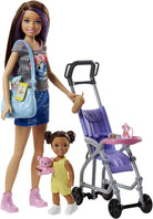 Barbie Babysitting Playset with Skipper Doll, Baby Doll, Bouncy Stroller and Themed Accessories for 3 to 7 Year Olds, FJB00 - Amazon Exclusive