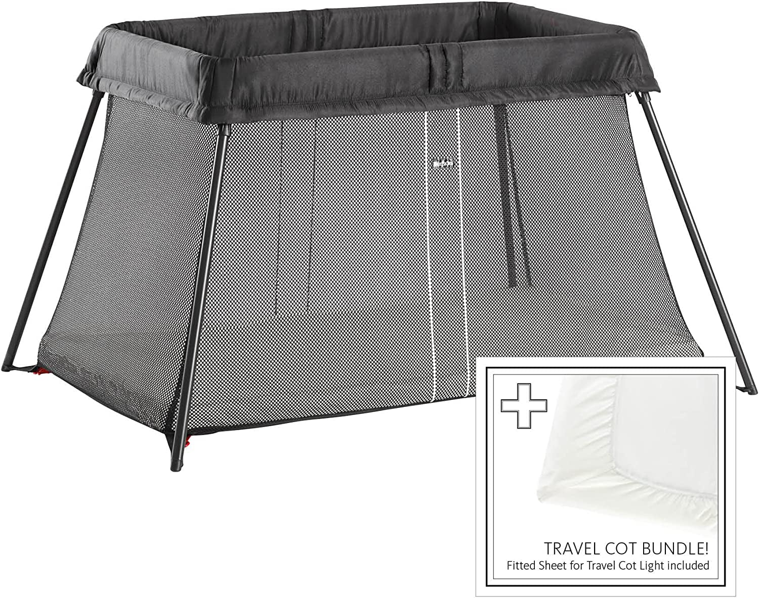 BABYBJÖRN Travel Cot Light + Fitted sheet, Polyester, Black
